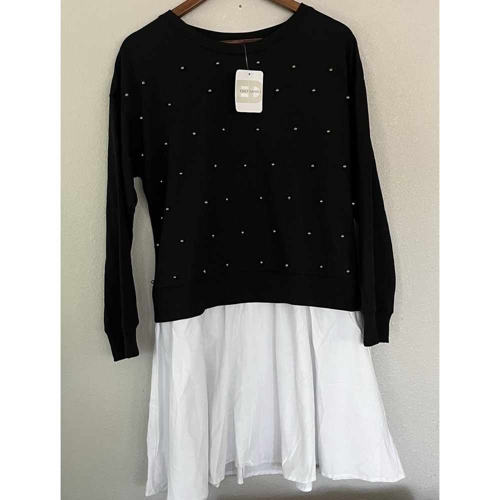 Emily Daniels Sweater Embellished Dress Women's Size L